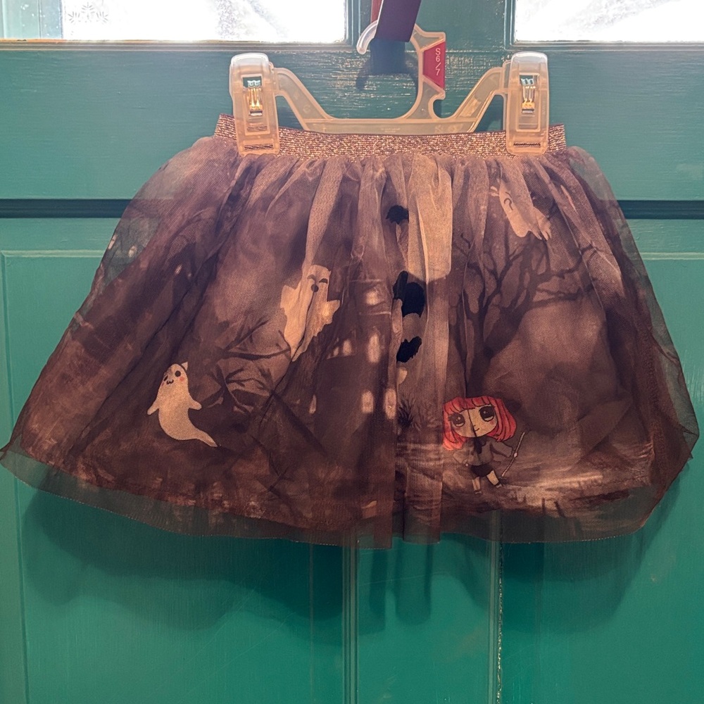 H&M Spooky Forest Tulle Skirt for Girls with cat earred ghosts and witch